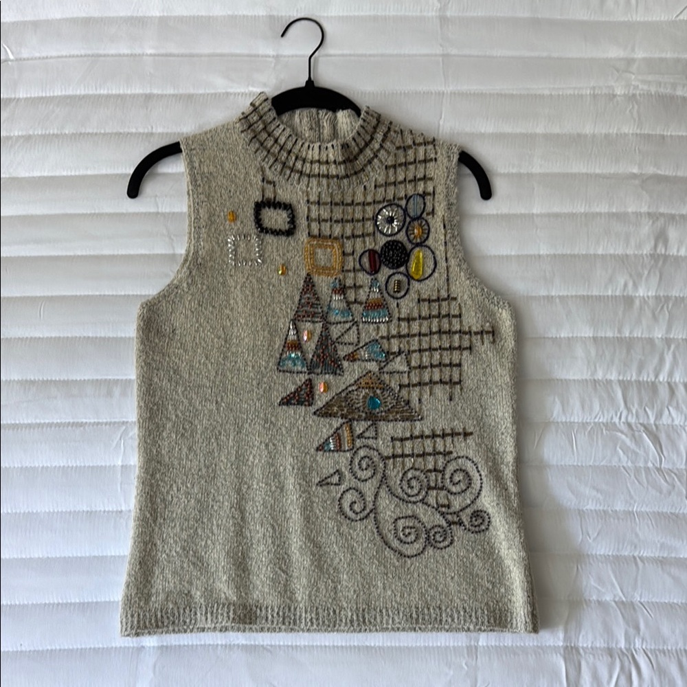 Beaded Cream Sweater Vest